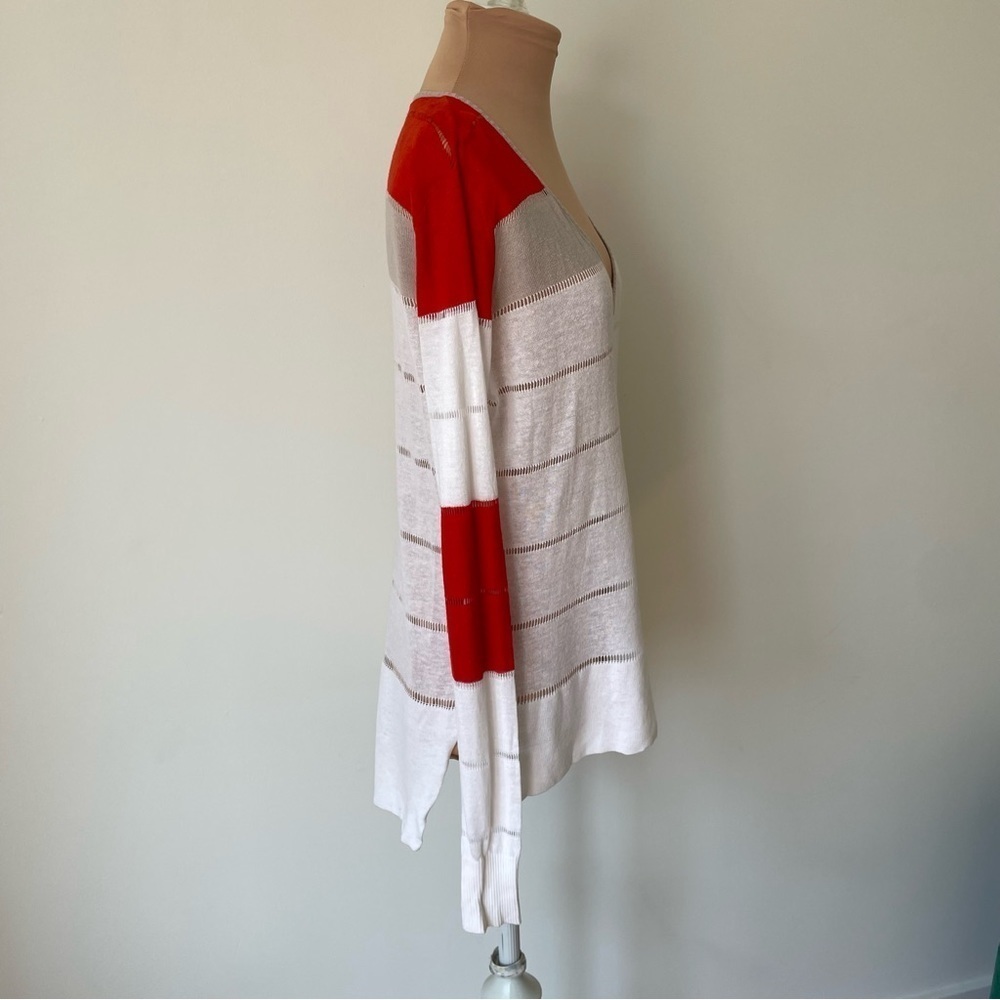L.A.M.B. White Multi Linen Blend Long Sleeve V-Neck Light Weight Sweater Size S - Picture 4 of 12